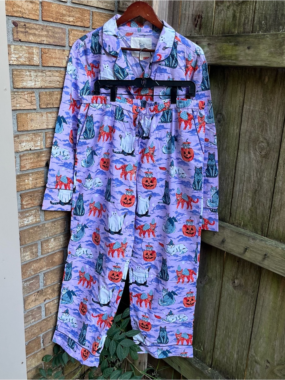 Printfresh Lavender Halloween Cats & Pumpkins Pajama Set Organic Cotton